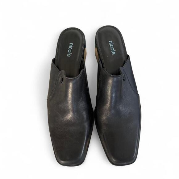 90's vintage NICOLE‎ black Square toe leather Mules Slides size 8 1/2. - Picture 4 of 8